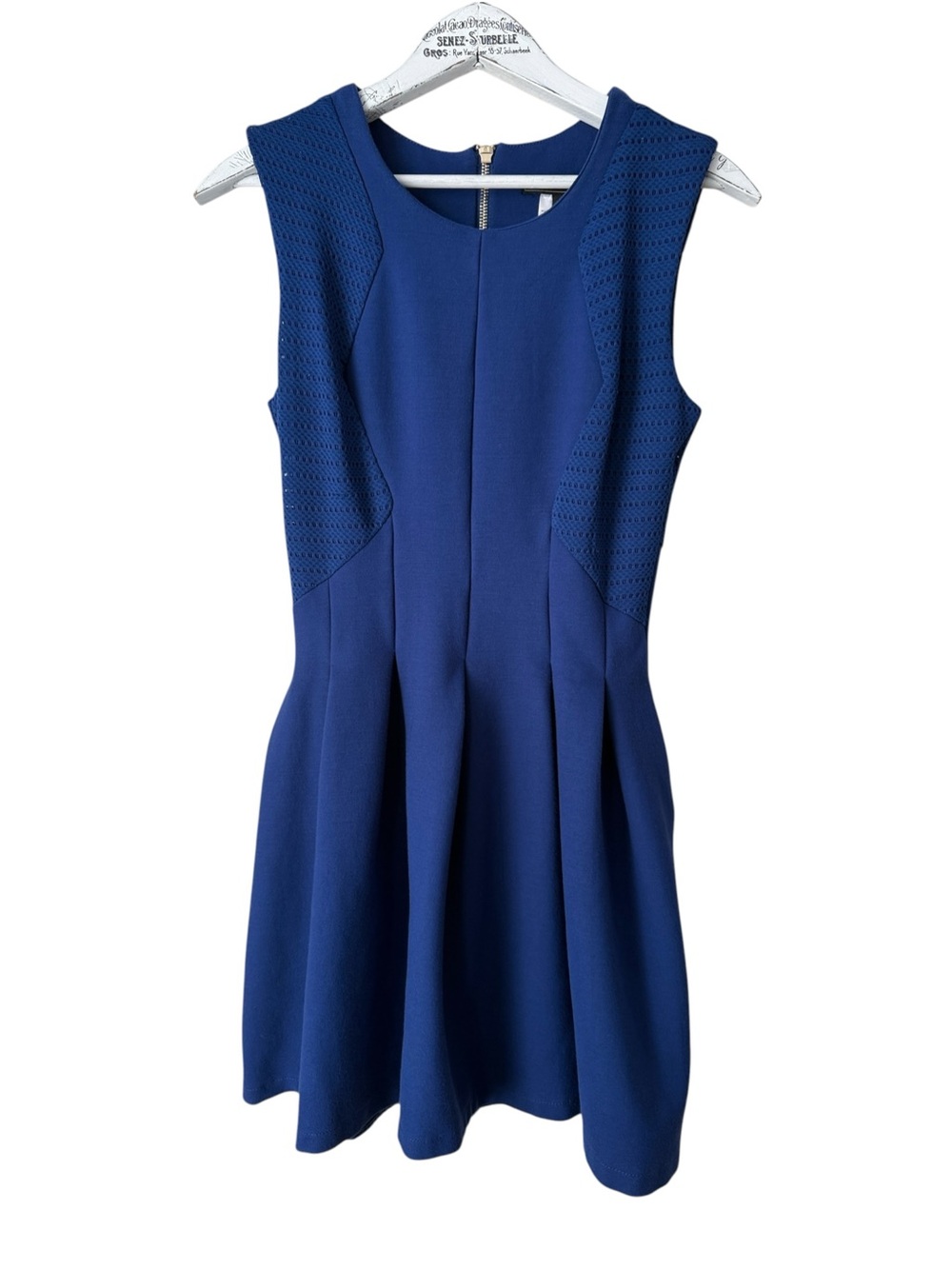 BCBGMAXAZRIA Blue Fit & Flare Eyelet Sleeveless Dress Size S
